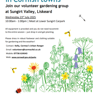 Volunteer gardening session 23 July 10am to 1pm Sungirt Valley