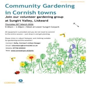 poster giving info for community gardening on 26 March 2026