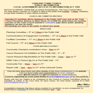 list of Council meetings and events in March 2026